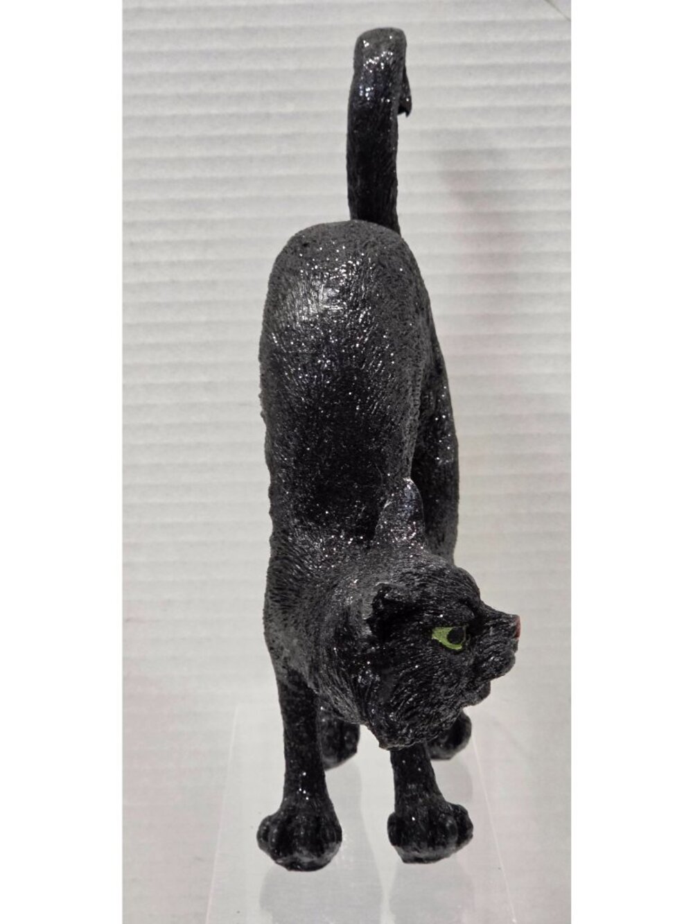 Halloween Black Cat Figurine Arched Back Glitter Resin Decor 8.5" - Picture 4 of 8